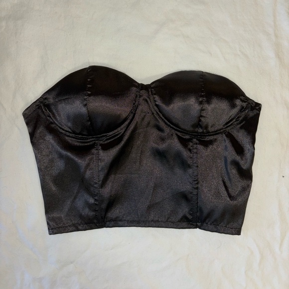 Black satin cropped bustier top. Size small. - Picture 1 of 2